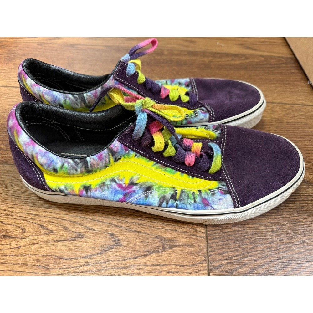 Vans Old Skool Tie Dye Purple Suede Low Top Sneakers Mens 11.5 Rainbow Laces